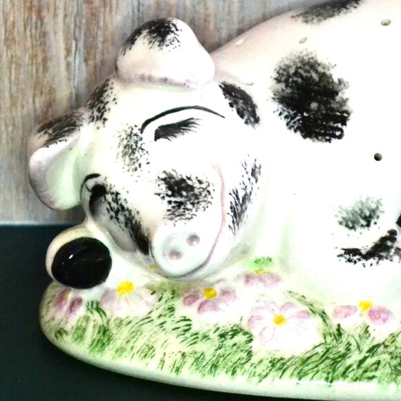 Vintage MCM White And Black Pig Figure Toothpick Party Fork Holder Ceramic - Picture 3 of 9